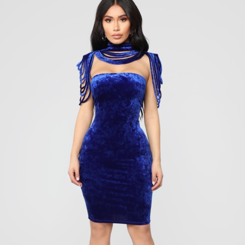Fashion Nova Blue Velvet Mini Dress